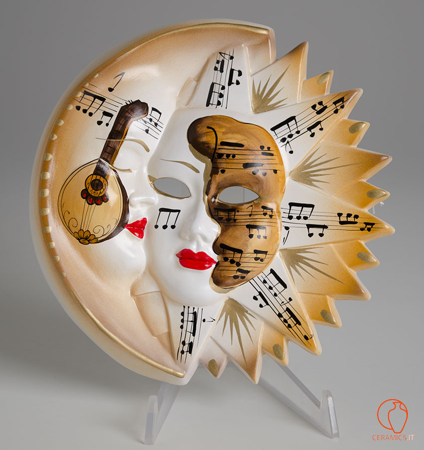 Ceramics Maschera veneziana in ceramica, Luna Sole decoro liuto € 20